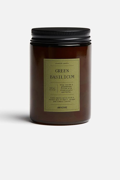 Small scented candle in glass holder - green basilicum