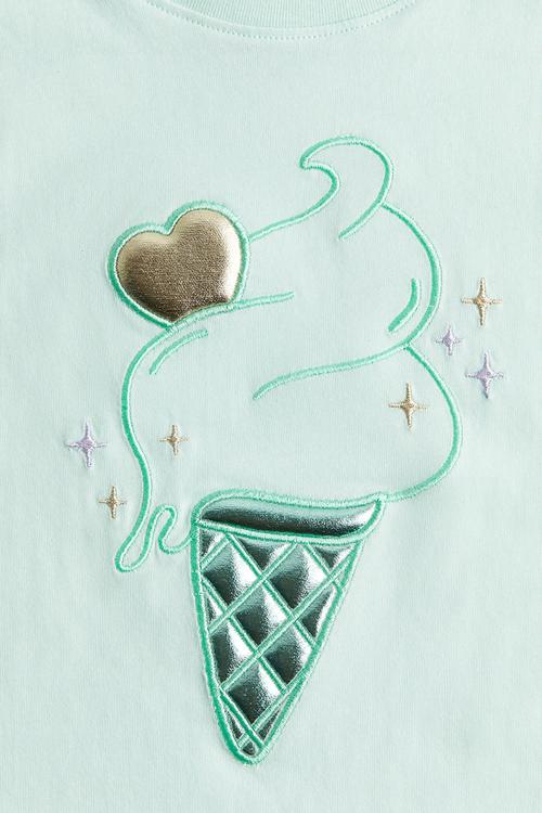 Motif-detail T-shirt - mint green/ice cream