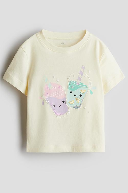 Motif-detail T-shirt - light yellow/smoothies