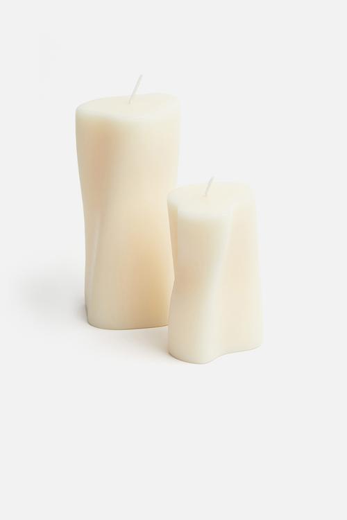 Tall asymmetric pillar candle - white