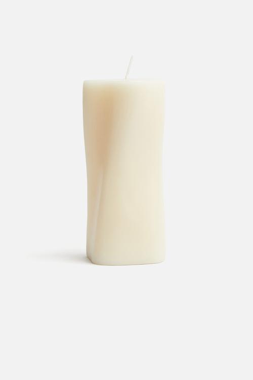 Tall asymmetric pillar candle - white