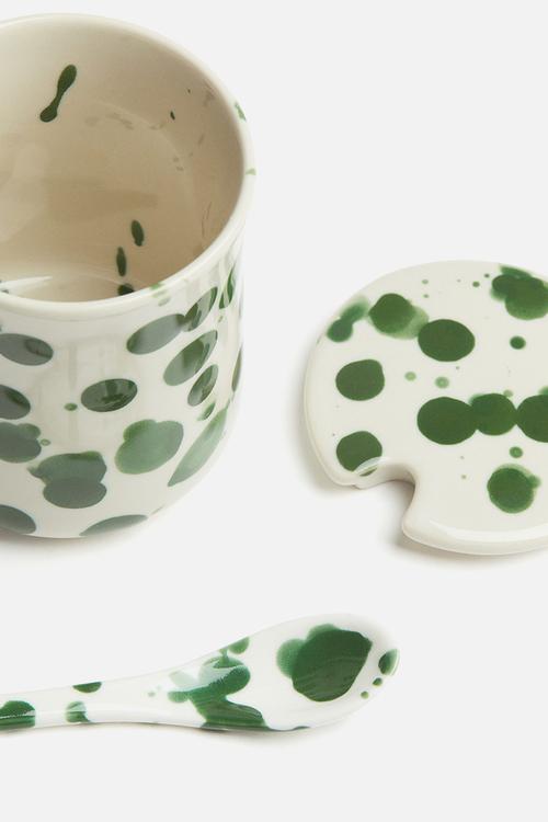 Patterned stoneware jar - green speckled