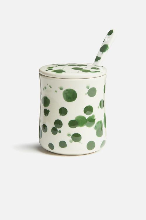 Patterned stoneware jar - green speckled