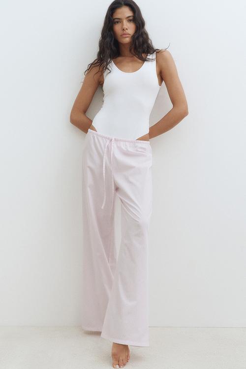 Cotton pyjama bottoms - light pink white striped