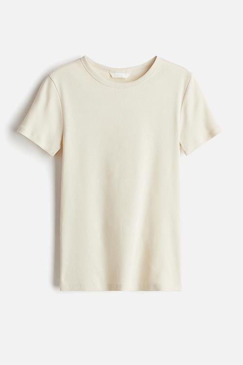 Ribbed T-shirt - light beige
