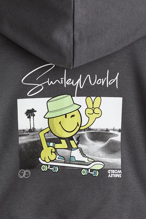 Printed zip-through hoodie - dark grey smileyworld®