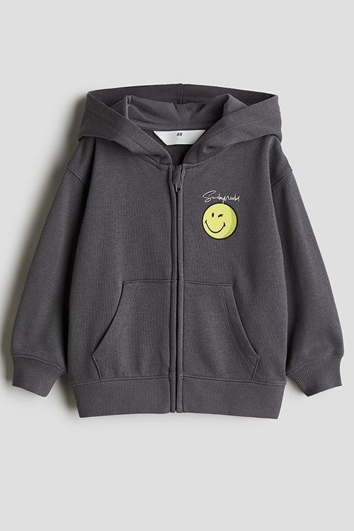 Printed zip-through hoodie - dark grey smileyworld®