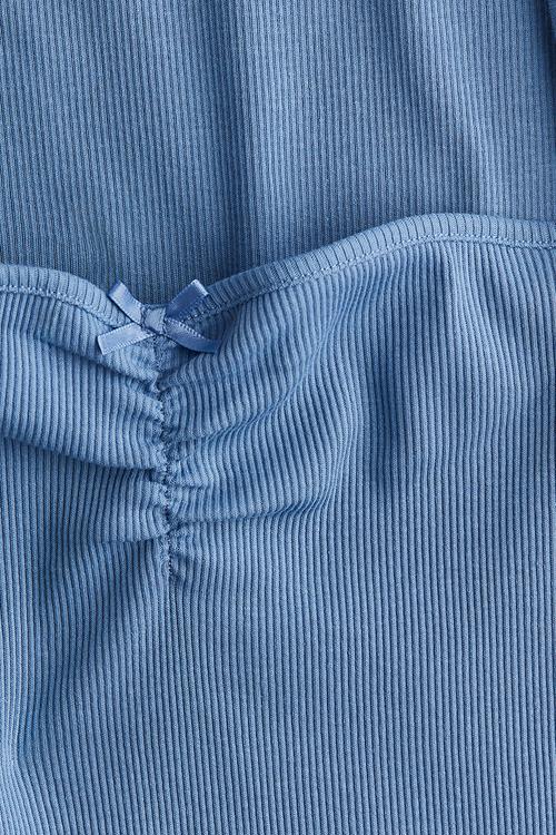 Gathered cap-sleeved top - blue