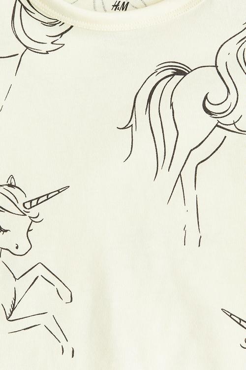 Printed cotton top - light yellow unicorns