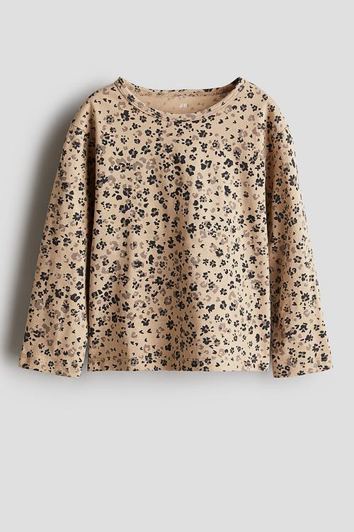 Printed cotton top - beige floral