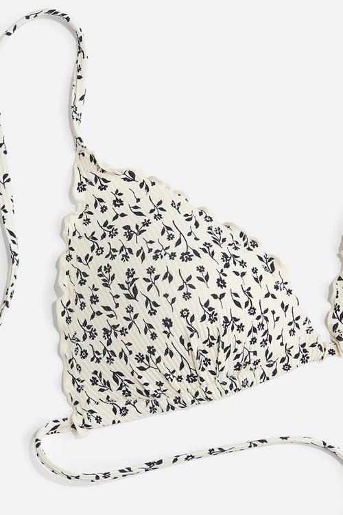 Push-up triangle bikini top - light beige/floral