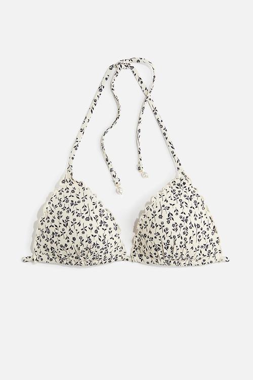 Push-up triangle bikini top - light beige/floral