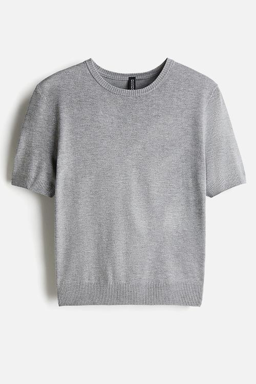 Fine-knit T-shirt - grey marl
