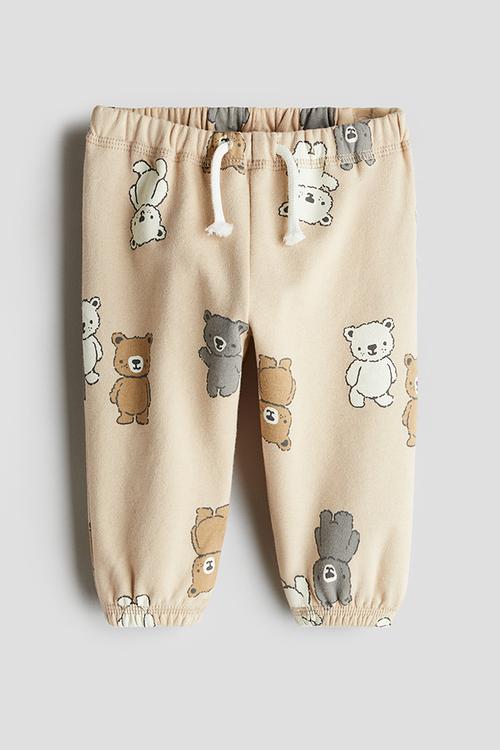 Cotton joggers - beige teddy bears