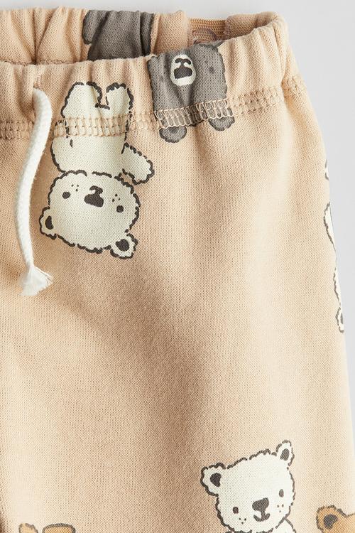 Cotton joggers - beige teddy bears