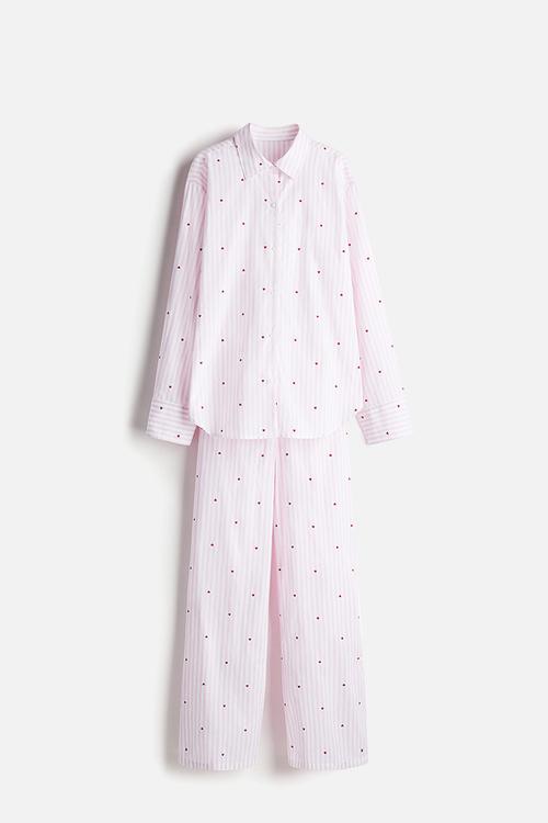 Cotton poplin pyjamas - light pink hearts