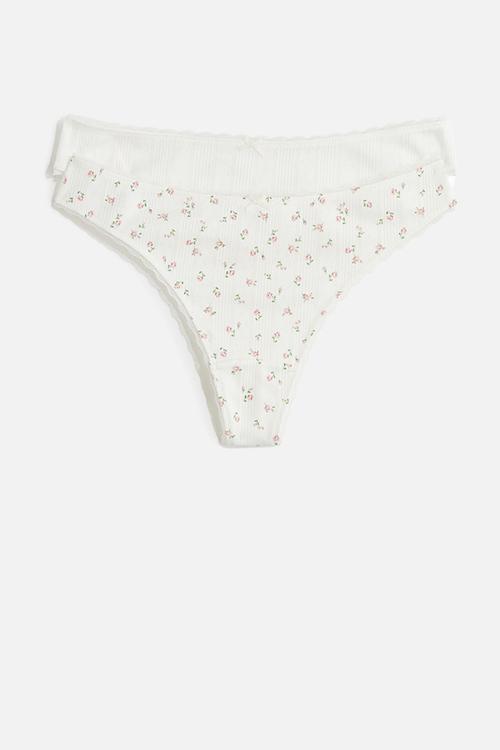 2-Pack pointelle thong briefs - white/floral