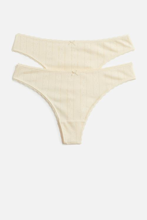 2-Pack pointelle thong briefs - pale yellow
