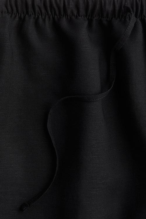 Linen-blend drawstring shorts - black