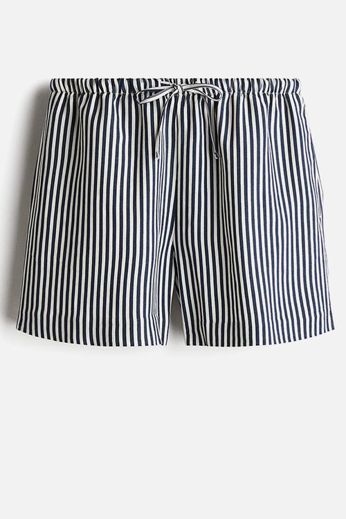 Linen-blend drawstring shorts - navy blue/striped 
