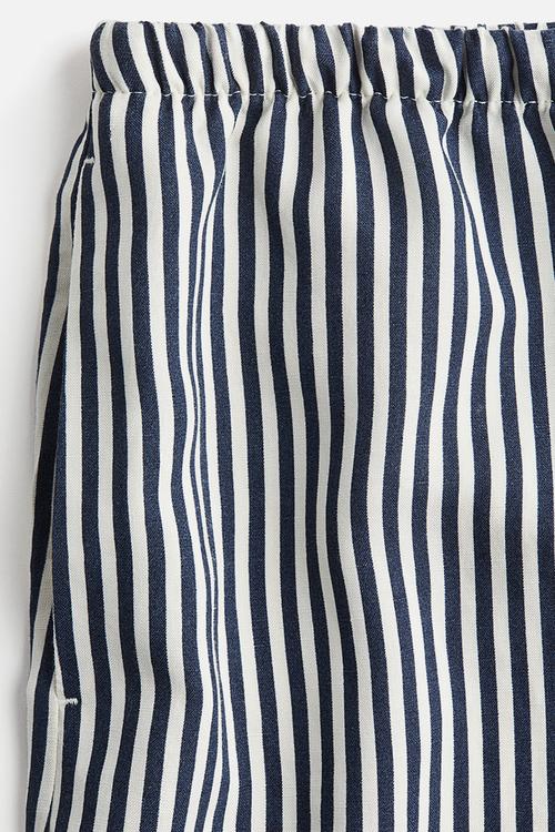 Linen-blend drawstring shorts - navy blue/striped 