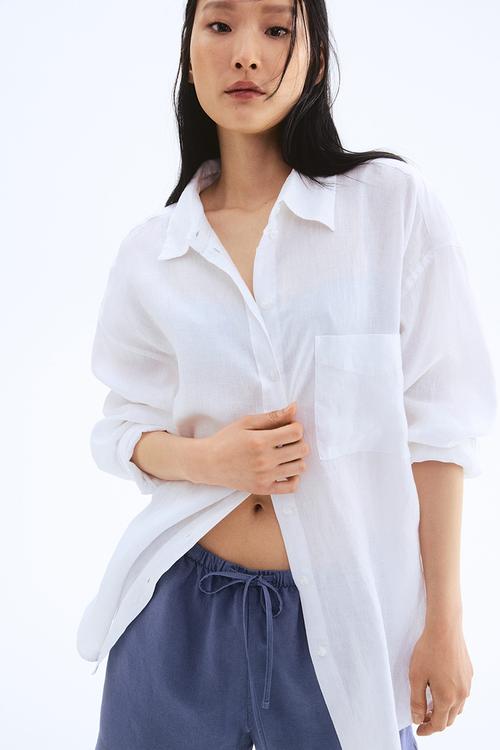 Linen-blend drawstring shorts - pigeon blue