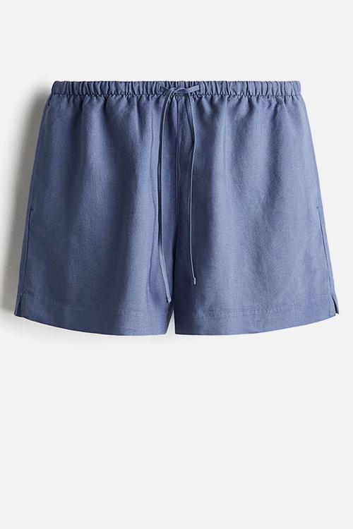 Linen-blend drawstring shorts - pigeon blue