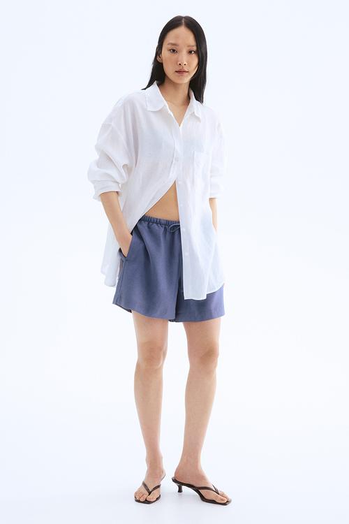 Linen-blend drawstring shorts - pigeon blue