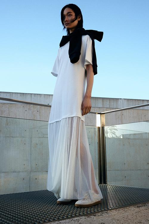 Mesh-detail T-shirt dress - white