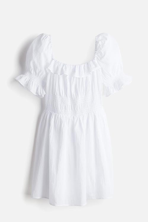 Frill-trimmed crêpe dress - white