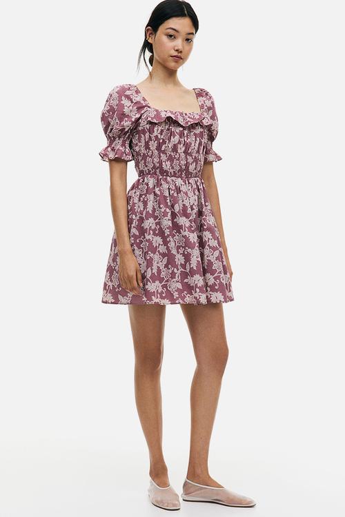 Frill-trimmed crêpe dress -  old rose/floral 