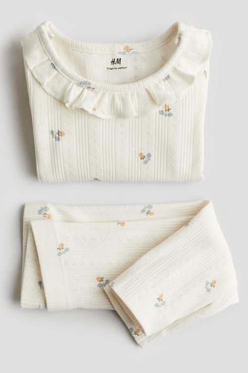 2-Piece pointelle cotton set - cream floral