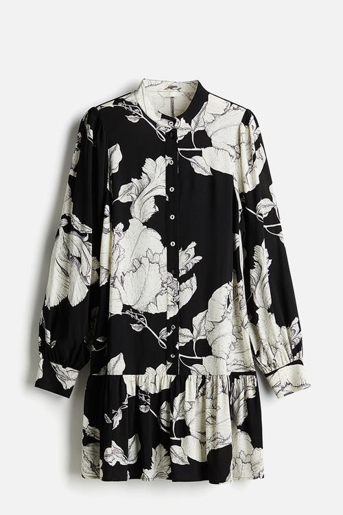 Patterned viscose dress - black/white floral