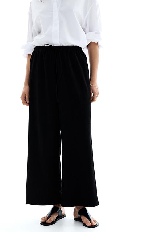 Textured jersey drawstring trousers - black