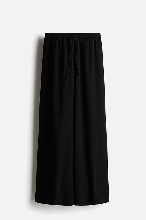 Textured jersey drawstring trousers - black