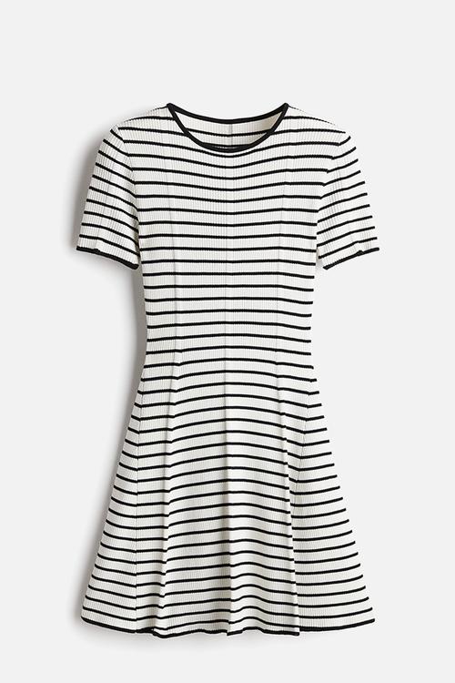 Rib-knit flared-skirt dress - cream striped
