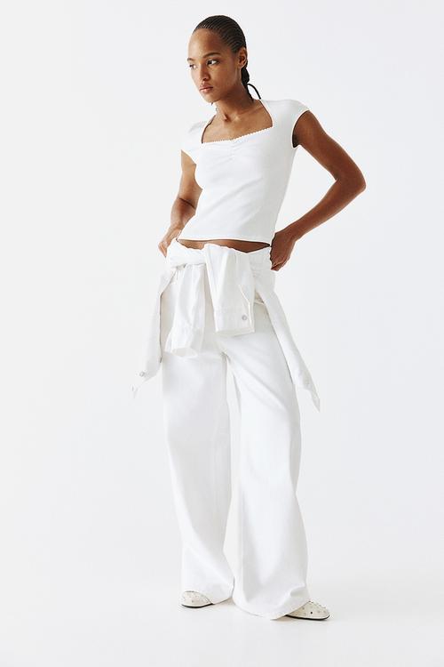 Ribbed sweetheart-neck top - white
