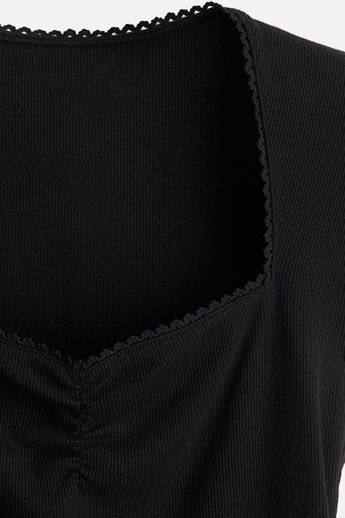 Ribbed sweetheart-neck top - black