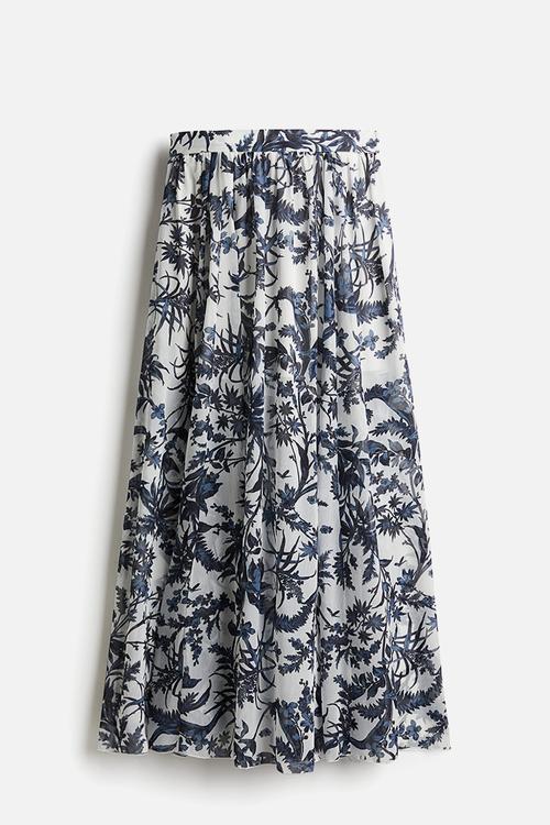 Chiffon maxi skirt -  white/navy blue patterned