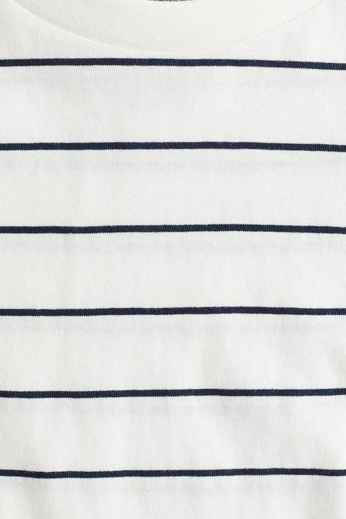 Long-sleeved cotton jersey top - white & blue striped