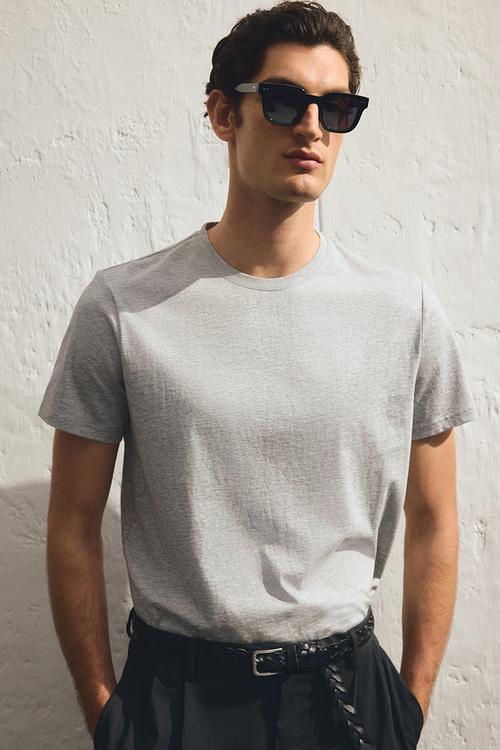 Slim fit pima cotton t-shirt - grey marl