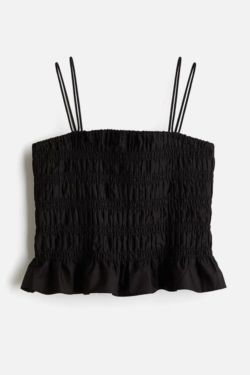 Smocked strappy top - black