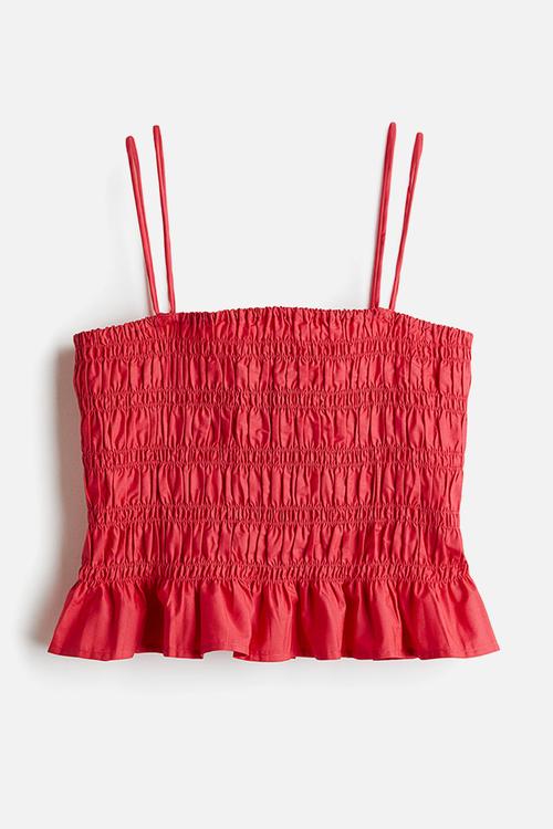 Smocked strappy top - red