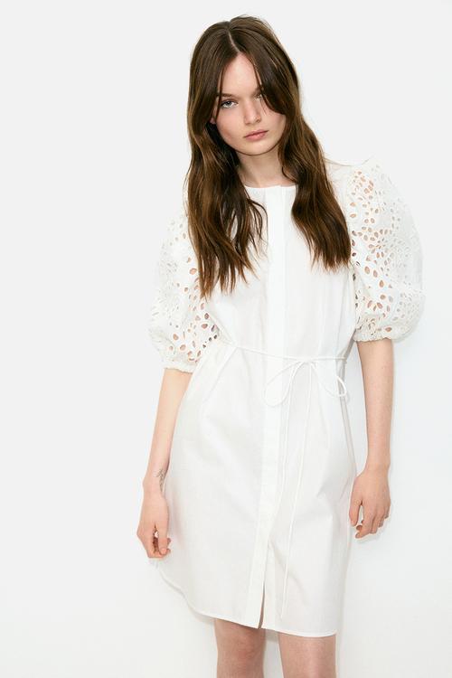 Broderie anglaise-sleeved dress - white
