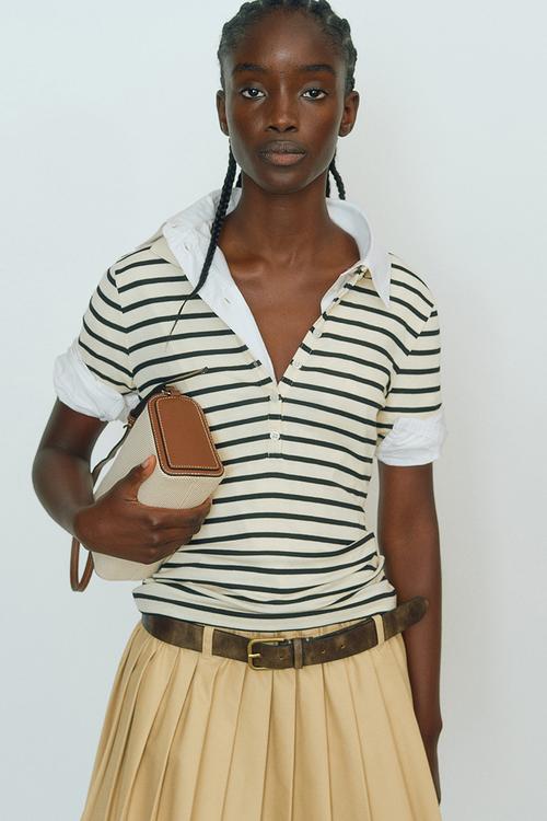 Ribbed polo shirt - cream/striped