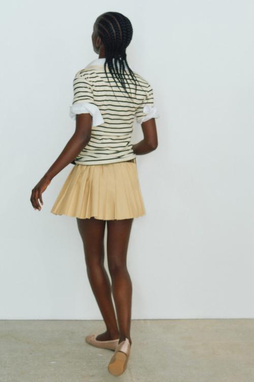 Ribbed polo shirt - cream/striped
