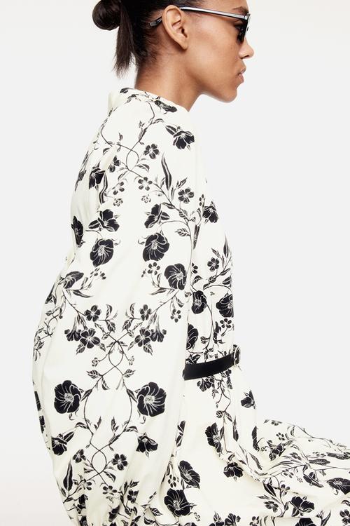 Belted bubble-hem dress - cream/floral