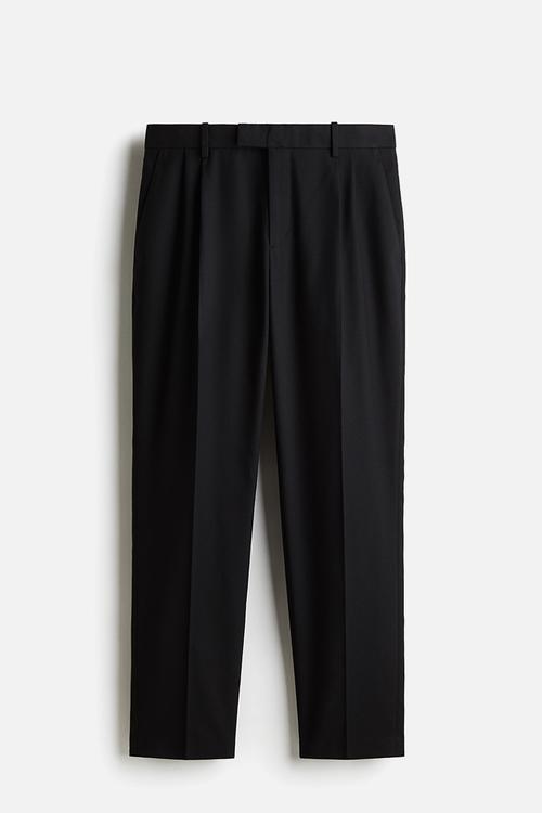 Regular fit tailored linen-blend trousers - black
