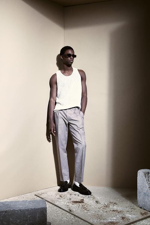 Regular fit tailored linen-blend trousers - beige