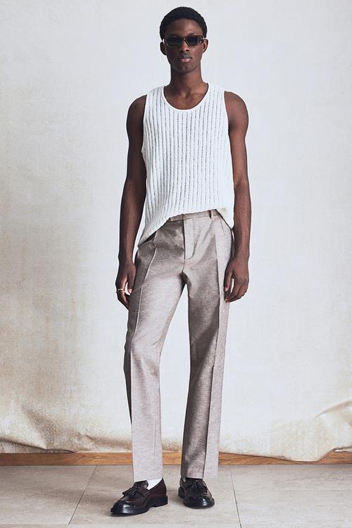 Regular fit tailored linen-blend trousers - beige